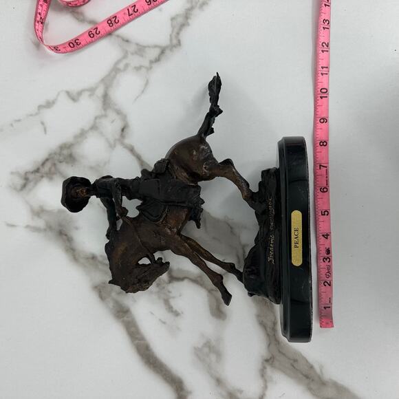 PEACE Cowboy Remington Horse Bronze Sculpture Figurine Statue Animal Figure Art - Picture 8 of 9